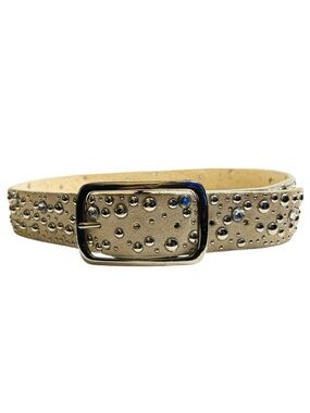 Vintage Western Beige Suede Rhinestone Belt XL Studded Cowgirl Rodeo